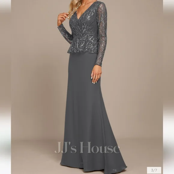 JJs House | Dresses | Jjshouse Vneck Floor Length Sequined Chiffon Evening  Dress | Poshmark